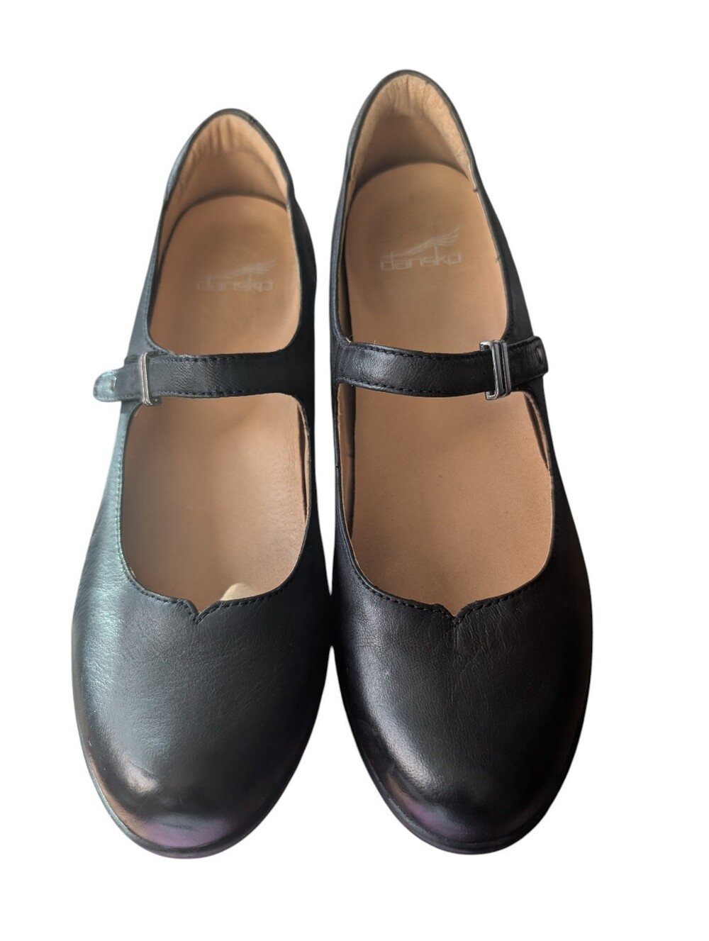 Dansko Black Leather Mary Jane Flats with Strap